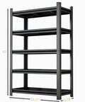 Heavy Duty Metal Five Tier Storage Shelving Unit For Garage, Home And Office, 63 Inch Tall, Black Finish, front view
