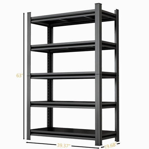 Heavy Duty Metal Five Tier Storage Shelving Unit For Garage, Home And Office, 63 Inch Tall, Black Finish, front view