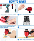 Heavy Duty Rivet Nut Tool Kit Compatible With Electric Drill And Ratchet Wrench includes steps to rivet with drill and mandrel.