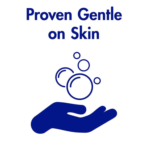 Illustration of a hand with bubbles indicating "Proven Gentle on Skin" for Workhorse Lotion Hand Soap Refill Pack 12 Bottles Of 800 Milliliters Mild Formula For Everyday Hand Care Gently Removes Dirt And Germs Free From Antibacterials Triclosan Parabens Phthalates USDA BioPreferred.