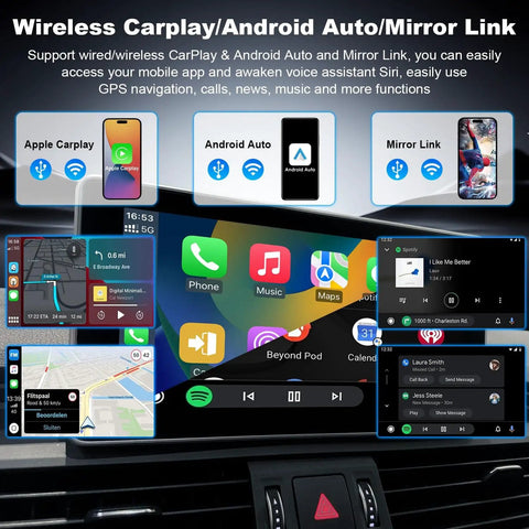 Audi Plug And Play Wireless CarPlay And Android Auto Retrofit Kit Decoder Module interface display with apps and navigation