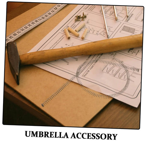 Pro Grade Portable Folding Umbrella Spring Replacement Featuring Slick Auto Pole Mechanism Beast Mode Metal Construction No Sweat Outdoor Travel Gear Fix with tools on table.