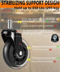 3 Inch Caster Wheel Set Of 5 For Office Chairs, Replacement Wheels With Aerospace Grade ABEC7 Bearings, stabilizing design
