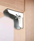 Heavy Duty Silver Four Pack Folding Leg Support Brackets With Self Locking Hinge For Table Bed And Workbench Extension Hardware, close-up of mounted bracket.