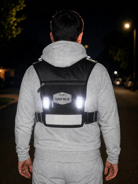 Back view of person wearing Hands Free Hydration Running Vest With 500ml Soft Flask BPA Free PVC Free Reflective Gear Adjustable Unisex Fit