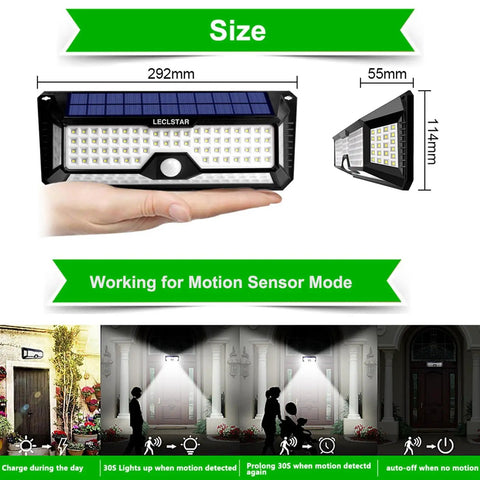 Crazy Bright Solar Outdoor Flood Lights With 268 LEDs, 4000 Lumens, Motion Sensor Security Lights shown with size dimensions