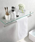 Tempered Glass Bathroom Shelf With Towel Bar 20 Inch Wall Mounted Storage Unit In Brushed Stainless Steel Holds Bathroom Essentials