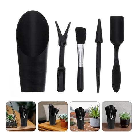 5 Piece Succulent Plant Tools Set For Transplanting And Planting, Mini Garden Hand Tools, Black Gardening Kit For Indoor Succulent Care And Bonsai Maintenance, Lightweight And Easy To Carry, black plastic set