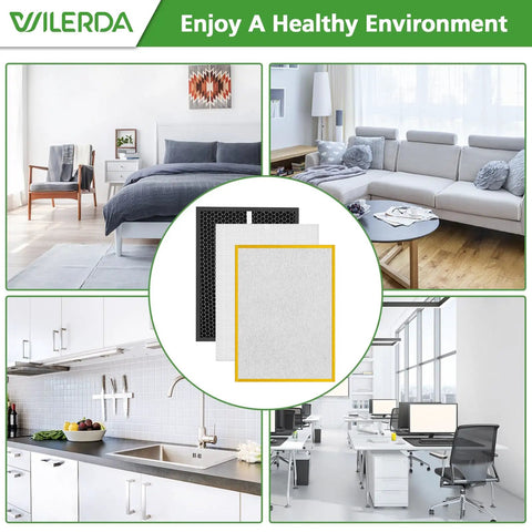 HR900 Replacement Filter Set For Pet Air Purifier in various home settings with H13 HEPA and activated carbon filters displayed.