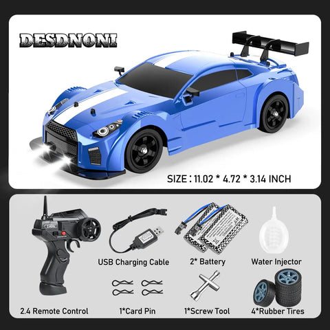 Beast Speed 1 16 Scale RC Drift Car 4WD Remote Control Racer with LED Lights, blue body, rubber tires and accessories
