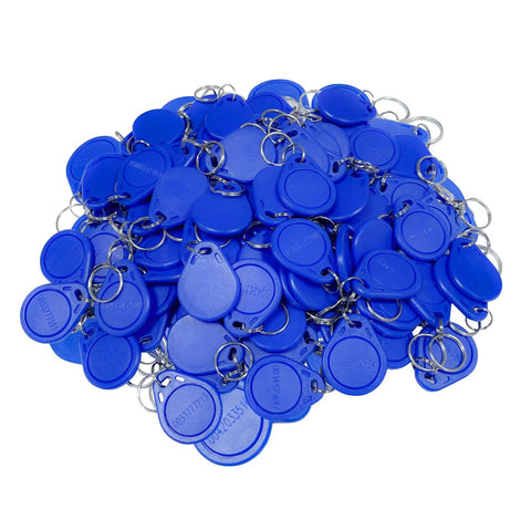 100 Pack 125KHz RFID Key Fob Tags EMID Read Only For Door Access Control EM4100 4102 Compatible ID Fobs in blue color, 100 pieces
