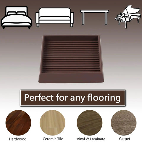 Front view of 3x3 Square Rubber Furniture Caster Cups Anti Slip Pads Bed Stopper Floor Protectors With Grip, brown color.