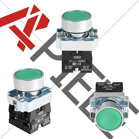 Two Pack 22mm Momentary Push Button Switch Red And Green 1NO 1NC Metal Head XB2-11BN-G&R SPST 660V 10A Nylon Body Momentary Operation For Control Panels And Machinery