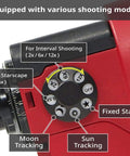 Dial showcasing 8 different modes on SkyMemo S Portable Auto-Tracking Platform For Astrophotography In Red Your Go-To Setup.