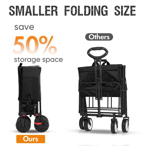 Heavy Duty Collapsible Double Decker Wagon With Brakes 660 Pound Capacity 400 Liter All Terrain Wagon Cart folded view