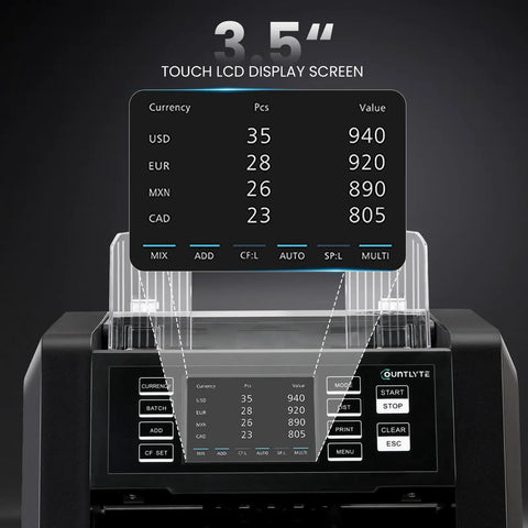 Multi Currency Money Counter Machine With Counterfeit Detection And Printer Touch Screen Cash Counter display