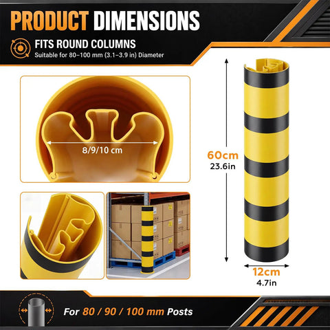 Heavy Duty Forklift Column Protectors Built Tough For Rough Warehouses, PVC guard dimensions 60cm by 12cm fitting 80-100mm posts.