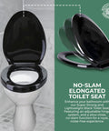 Soft Close Elongated Toilet Seat In Black With Quiet Close Lid, Contoured Comfort, Easy Install, Grip-Tight Bumpers in bathroom