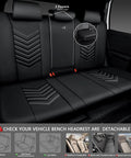 Back seat view of 3D Foam Faux Leather Seat Covers Full Set Waterproof and Easy Clean All Black, Universal Fit for Cars, SUVs.