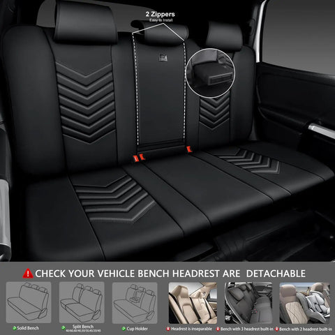 Back seat view of 3D Foam Faux Leather Seat Covers Full Set Waterproof and Easy Clean All Black, Universal Fit for Cars, SUVs.