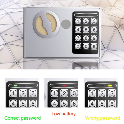 Front view of Pink Mini Digital Safe Box With Electronic Lock For Home Office Hotel Use Secure Cash Jewelry Storage 0.17 Cubic Feet Compact Deposit Box Easy To Program Digital Lock showing keypad and indicators.