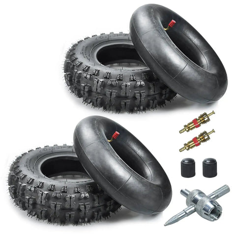 4.10 By 3.50-6 NHS tire and inner tube set for mowers, wheelbarrows, ATVs, heavy-duty 2 pack with valve tools and accessories