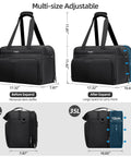 Go-To Carry On Luggage Duffel Bag For Travel, Weekender Tote That Fits Underseat, 25L to 35L expandable, size 17.3 x 7.9 x 11.4 inches.