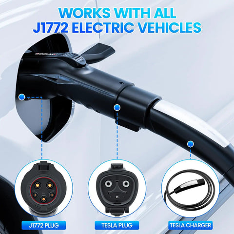Straight Up Tesla NACS To J1772 EV Charging Adapter 48 Amp 250 Volt connectors for seamless charging of electric vehicles.