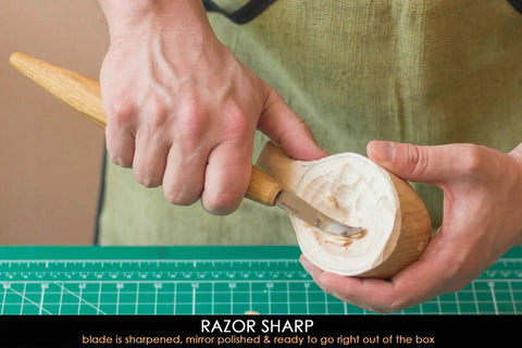 Dead Reliable Wood Carving Hook Knife For Spoon Whittling And Bowl Crafting single bevel high carbon steel blade in hand carving wood.