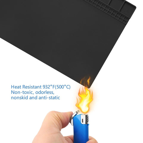 Testing the Heat Resistant Soldering Mat Silicone Repair Workbench Pad 932 F For Electronics Repair with a lighter