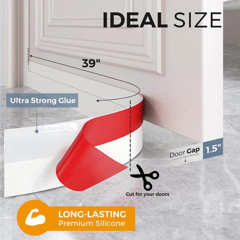 2-pack white silicone door draft stoppers, 39-inch length, peel-and-stick weather seal for interior and exterior doors.
