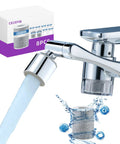 Sink Faucet Extender Water Filter With 9 Replacement Cartridges Reduces Chlorine For Cleaner Kitchen And Bathroom Tap Water Purifier System Brass Mount Purifier With 1080 Degree Rotating Swivel Aerator And Two Operating Modes, showing water flow and filter packaging.