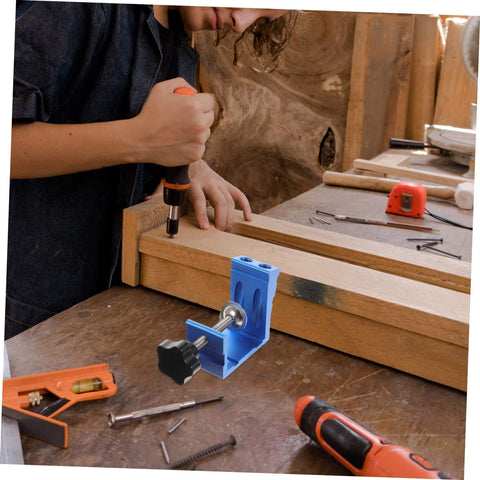 Pocket Hole Jig Kit For Woodworking With Easy Assembly, Dowel Kit And Drill Bit Guide in use on workbench
