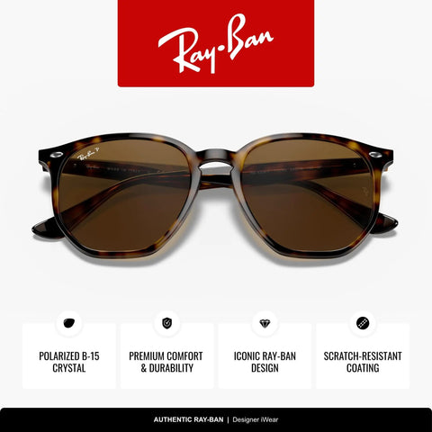 RB4306F Hexagonal Sunglasses With Light Havana Frame And Polarized B15 Brown Lenses For Men And Women front view