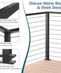 Slick Black 36 Inch Cable Railing Corner Post Featuring Ten Pre Drilled Deck Mounting Holes, sleek 6-hole design.