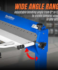 50 Inch Foot Clamp Pan And Box Brake For Light Duty Sheet Metal Folding Pro Grade Performance showing adjustable wide angle range