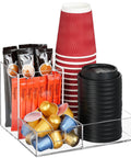 Clear Acrylic Coffee Cup Holder For Countertop With Three Compartments For Cups Lids Straws Pods Sugar Packets And Tea Bags