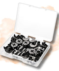 Heavy Duty Cam Locks And Eccentric Furniture Fasteners, 20 Pc Zinc Steel Set in clear storage box.