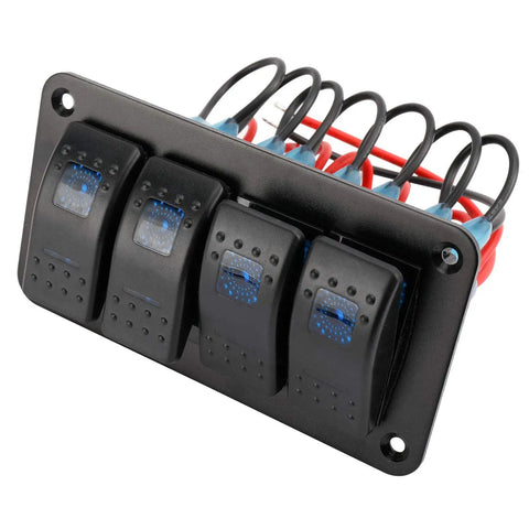 Beefy 12 To 24V Illuminated Rocker Switch Panel For Boats Cars And Marine Use Aluminum Pre Wired Dash Mount with 4 Gang Toggle Switches