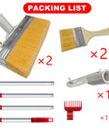 Two Pack Deck Stain Brush Set with threaded long handle, 7-inch stain applicator, 60-inch extension pole, and 3-inch paint brushes.