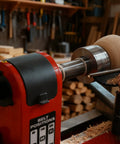 Wood Lathe Spindle Extenders One And One Quarter Inch Eight TPI Adds Three Inches Of Reach for Chuck shown in use on lathe.