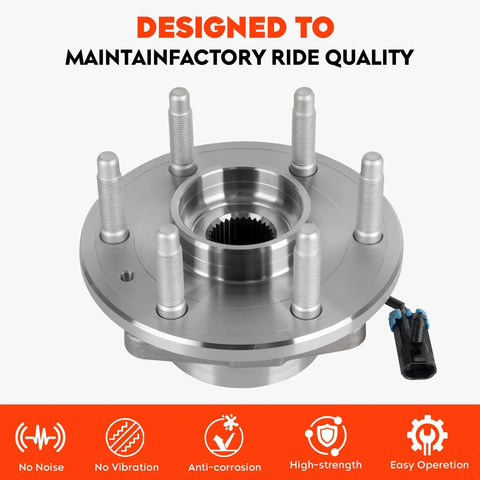 4WD Front Wheel Hub Bearing Assembly With ABS For Chevy Silverado Tahoe Suburban Express 1500 SUVs And Trucks GMC Sierra Cadillac Escalade 99-07 6 Lug AWD 4X4 Replacement Replaces 515036 1 Pack with visible bolts and ABS sensor connector