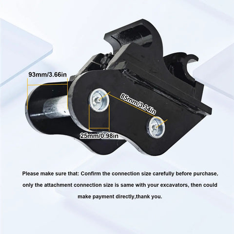 Side view of Heavy Duty Quick Coupler For Mini Excavators Under Three Tons Easy Quick Change Hitch Attachment with measurements.