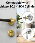 Gold door handle with text 'Compatible with Schlage SC1 / SC4 Cylinders', part of Keyway Rekey Kit For Home Security and Door Locks.