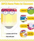 Colorful 36 Pack Pencil Desk Name Plates With Waterproof PET Film For Classroom Organization And Student Name Tags, size chart and features