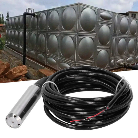 Liquid Level Transmitter With 5m Cable 4 To 20 mA Output 12 To 32 VDC 304 Stainless Steel Sensor for industrial use with water tank backdrop