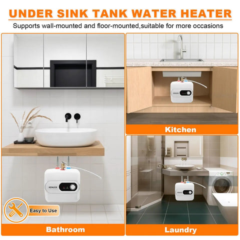 2.6 Gallon On Demand Electric Water Heater With LED Display Under Sink Mini Tank 110V Plug In 1500W in kitchen setup