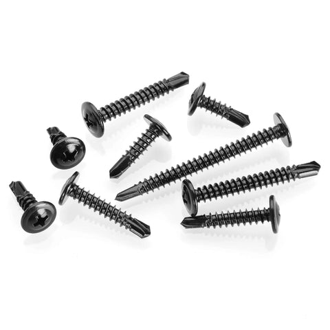 Top Shelf Black Truss Head Self Tapping Screw Kit With Assorted Lengths Half Inch To Two Inches Built Like A Tank From 410 Stainless Steel For Hardcore Metal Wood And Plastic Repair Work - assorted black screws.
