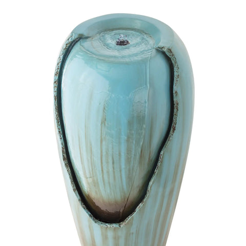 Outdoor Antique Jar Water Fountain With LED Lights 33 Inch Turquoise Cascading Water Feature For Garden Patio And Yard Decor Cool Night Glow And Tranquil Backyard Vibe