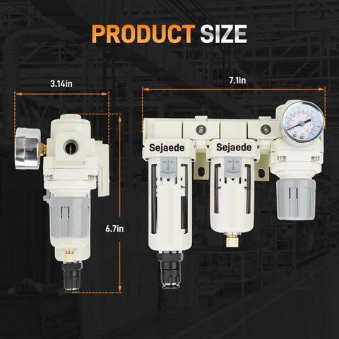Three Eighths Inch NPT Air Compressor Filter Dryer With Auto And Semi Auto Dual Drain dimensions and components